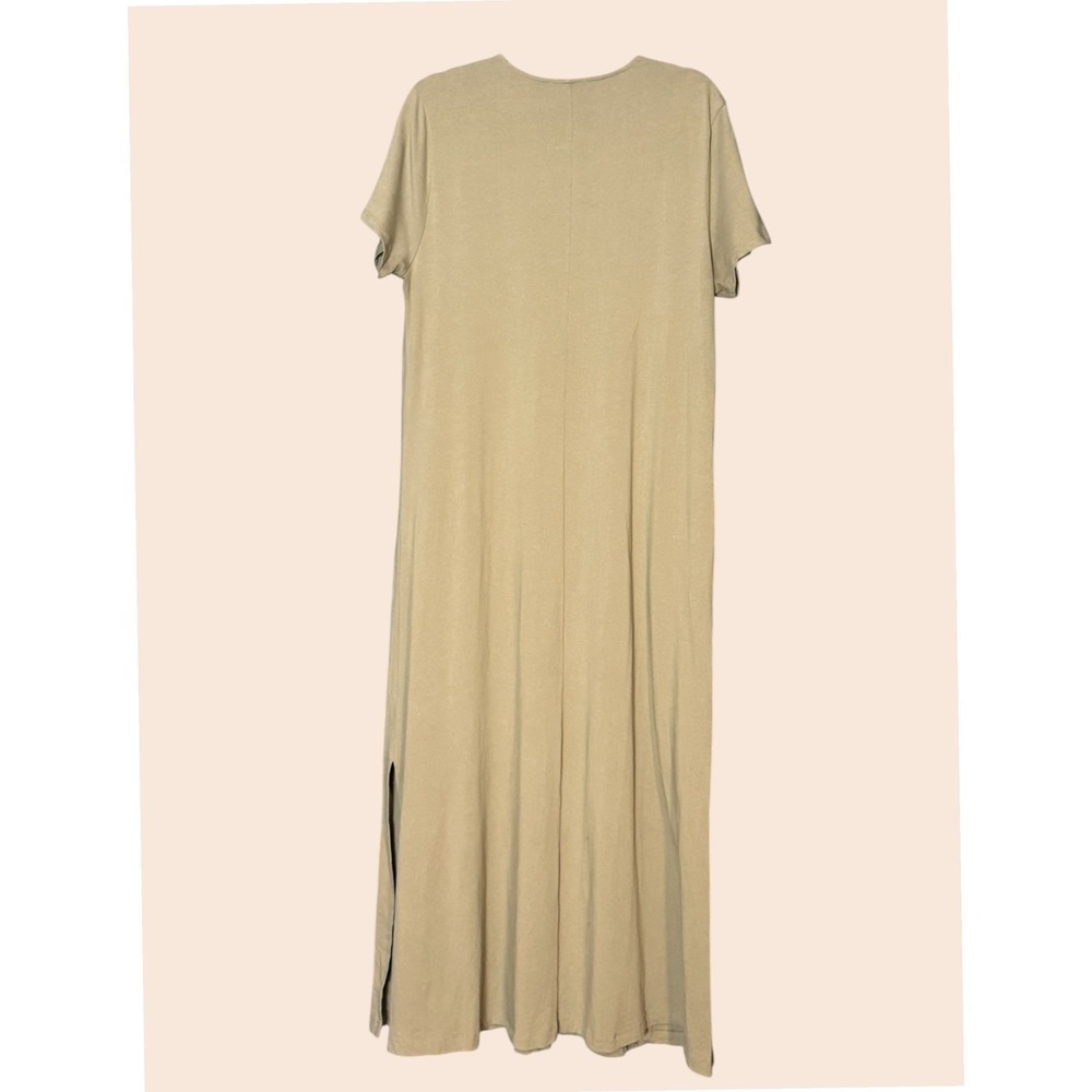 Rachel Zoe T-Shirt Maxi Dress V-Neck Size XL Khaki Short Sleeve Cotton Side Slit - Picture 3 of 13
